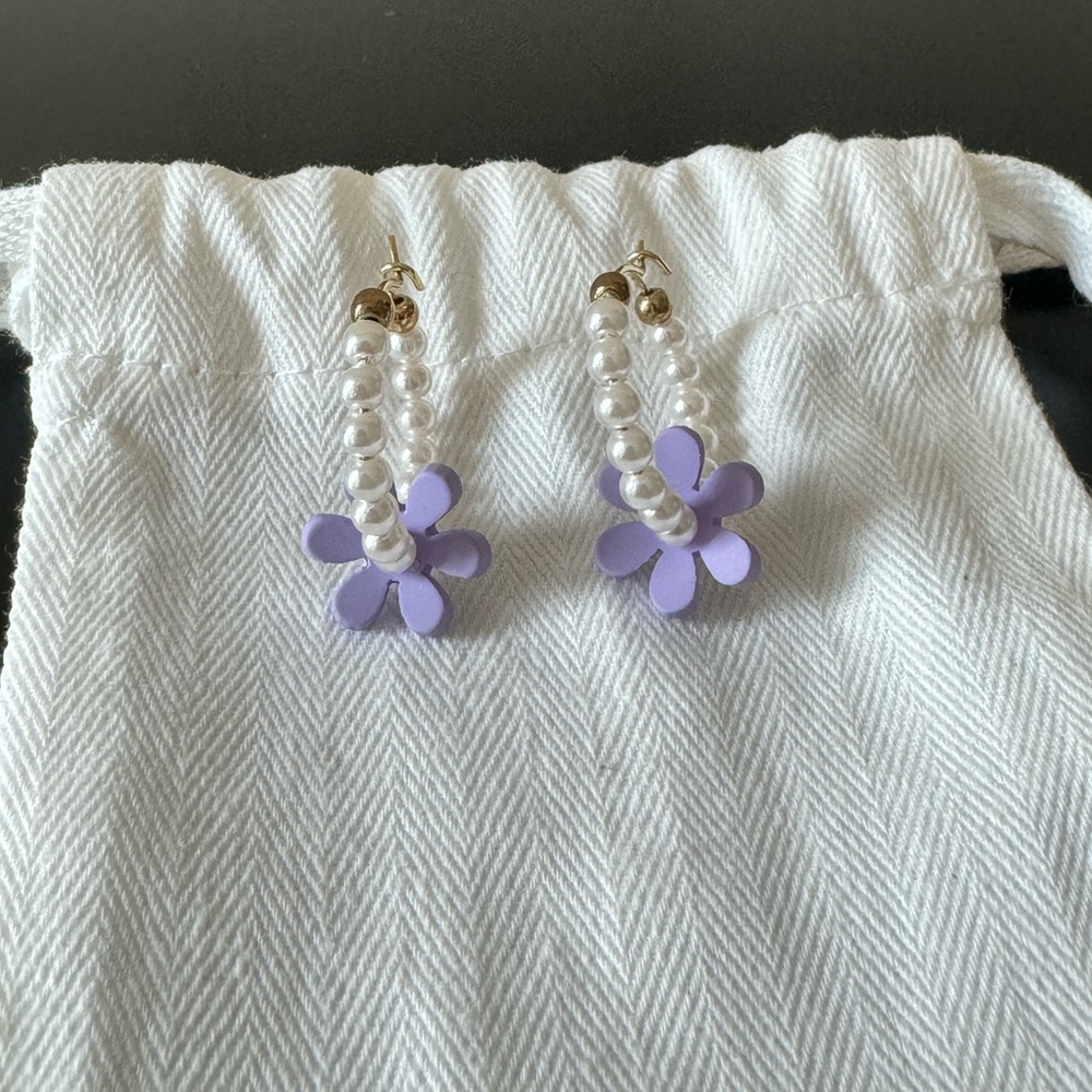 Pearls Flower Hoops